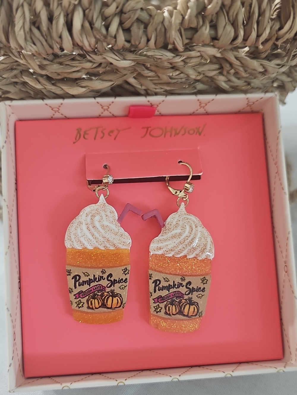New! Betsey Johnson Pumpkin Spice Latte Earrings